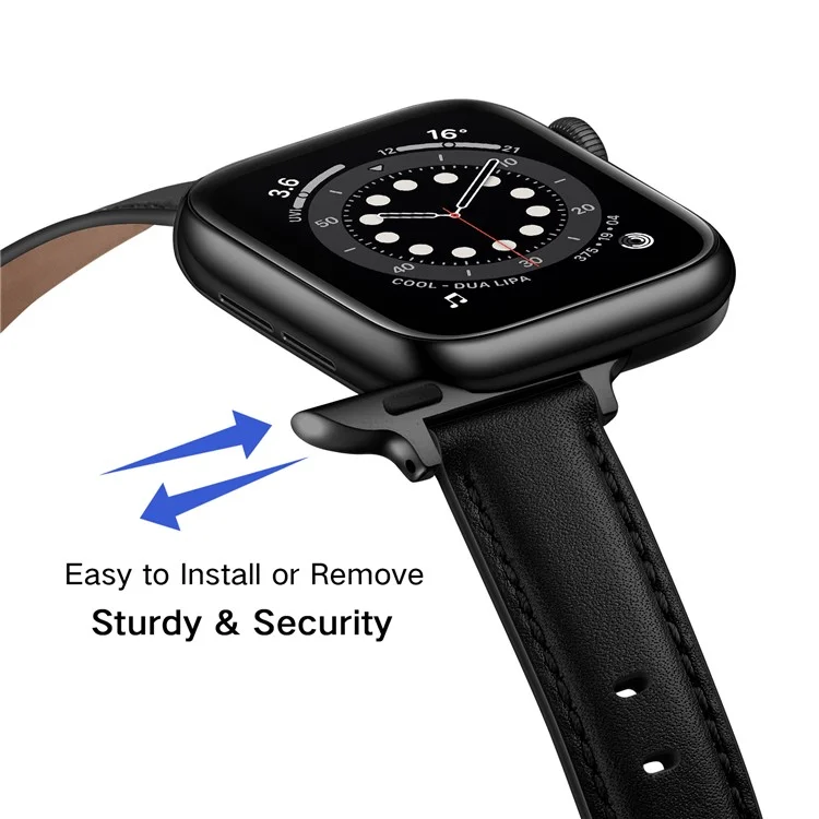 Bulk Purchasing Genuine Cow Leather Watch Strap for Apple Watch Series 10 Ultra 9 8 7 SE 6 5 4 3 2 1 46mm 49mm 45mm 44mm 42mm - Black+Black Buckle
