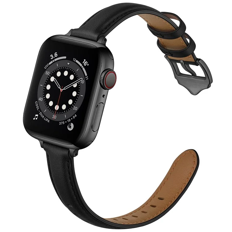 Bulk Purchasing Genuine Cow Leather Watch Strap for Apple Watch Series 10 Ultra 9 8 7 SE 6 5 4 3 2 1 46mm 49mm 45mm 44mm 42mm - Black+Black Buckle