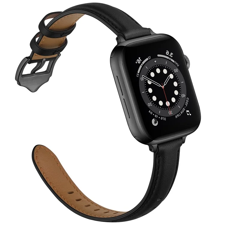 Bulk Purchasing Genuine Cow Leather Watch Strap for Apple Watch Series 10 Ultra 9 8 7 SE 6 5 4 3 2 1 46mm 49mm 45mm 44mm 42mm - Black+Black Buckle