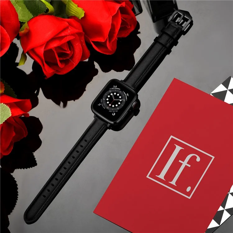 Bulk Purchasing Genuine Cow Leather Watch Strap for Apple Watch Series 10 Ultra 9 8 7 SE 6 5 4 3 2 1 46mm 49mm 45mm 44mm 42mm - Black+Black Buckle