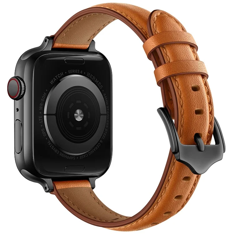 Massenkauf - Echtes Kuhlederbandgurt für Apple Watch Series 10 9 8 7 SE 6 5 4 3 2 1 42mm 41mm 40mm 38mm - Braun+Schwarze Schnalle
