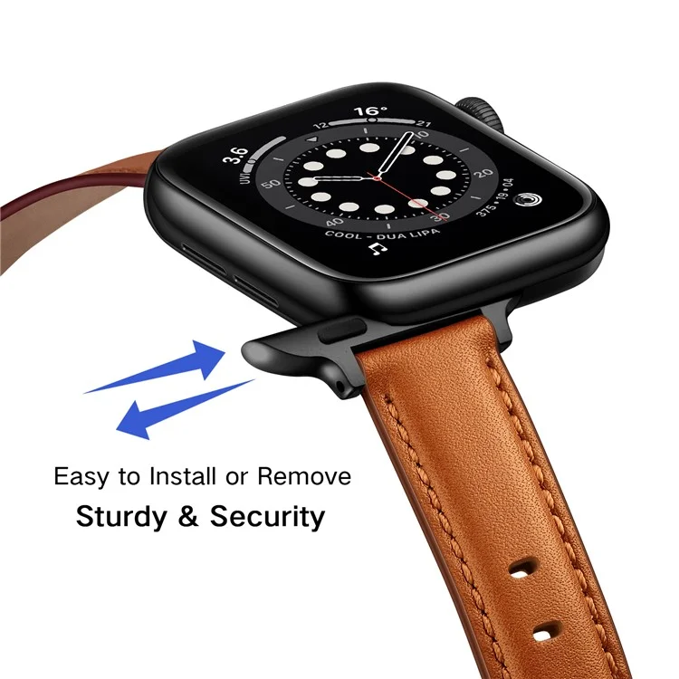 Massenkauf - Echtes Kuhlederbandgurt für Apple Watch Series 10 9 8 7 SE 6 5 4 3 2 1 42mm 41mm 40mm 38mm - Braun+Schwarze Schnalle