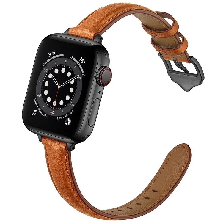 Massenkauf - Echtes Kuhlederbandgurt für Apple Watch Series 10 9 8 7 SE 6 5 4 3 2 1 42mm 41mm 40mm 38mm - Braun+Schwarze Schnalle
