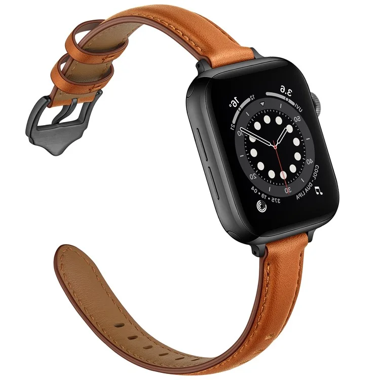 Massenkauf - Echtes Kuhlederbandgurt für Apple Watch Series 10 9 8 7 SE 6 5 4 3 2 1 42mm 41mm 40mm 38mm - Braun+Schwarze Schnalle