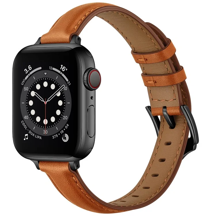 Massenkauf - Echtes Kuhlederbandgurt für Apple Watch Series 10 9 8 7 SE 6 5 4 3 2 1 42mm 41mm 40mm 38mm - Braun+Schwarze Schnalle