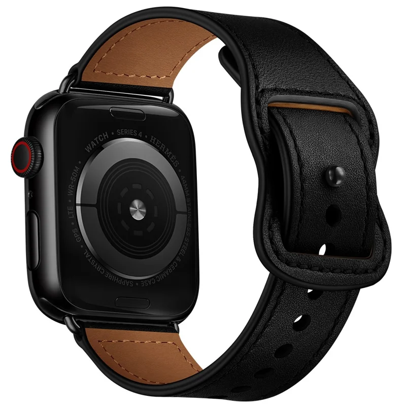 Bulk Purchasing Genuine Cow Leather Strap for Apple Watch Series 10 9 8 7 SE 6 5 4 3 2 1 42mm 41mm 40mm 38mm - Black