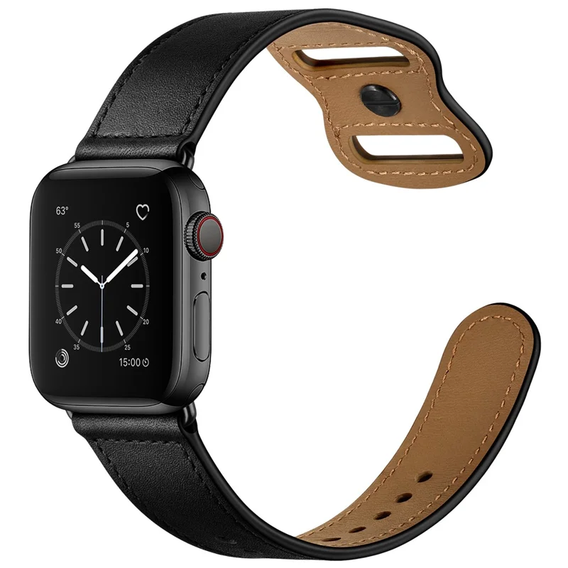 Bulk Purchasing Genuine Cow Leather Strap for Apple Watch Series 10 9 8 7 SE 6 5 4 3 2 1 42mm 41mm 40mm 38mm - Black