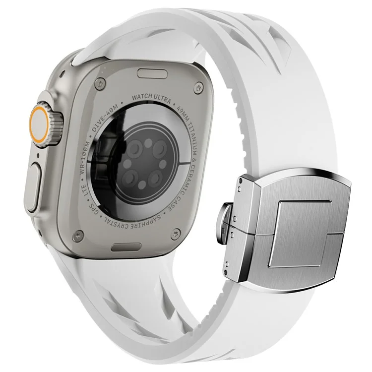 Compra por volumen Correa de silicona para Apple Watch Series 10 Ultra 9 8 7 SE 6 5 4 3 2 1 46mm 49mm 45mm 44mm 42mm Hebilla de mariposa plateada - Blanco