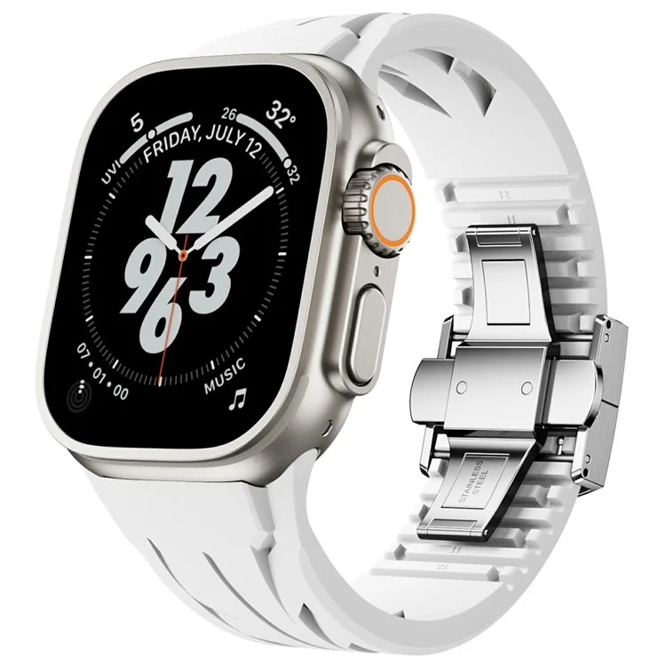 Compra por volumen Correa de silicona para Apple Watch Series 10 Ultra 9 8 7 SE 6 5 4 3 2 1 46mm 49mm 45mm 44mm 42mm Hebilla de mariposa plateada - Blanco