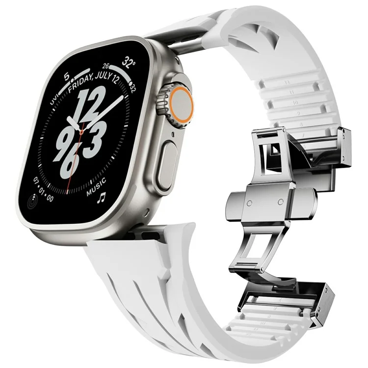 Compra por volumen Correa de silicona para Apple Watch Series 10 Ultra 9 8 7 SE 6 5 4 3 2 1 46mm 49mm 45mm 44mm 42mm Hebilla de mariposa plateada - Blanco