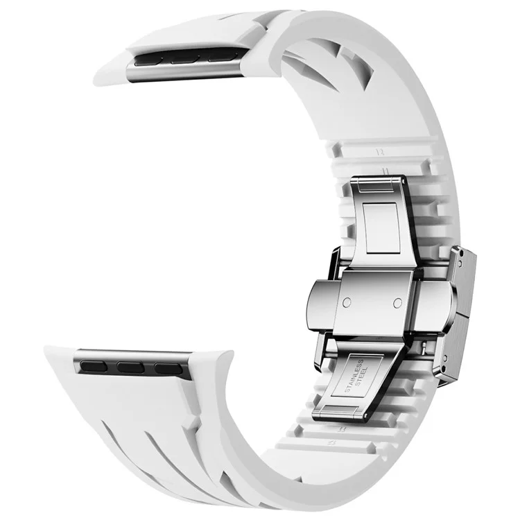 Compra por volumen Correa de silicona para Apple Watch Series 10 Ultra 9 8 7 SE 6 5 4 3 2 1 46mm 49mm 45mm 44mm 42mm Hebilla de mariposa plateada - Blanco