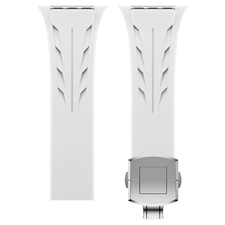 Compra por volumen Correa de silicona para Apple Watch Series 10 Ultra 9 8 7 SE 6 5 4 3 2 1 46mm 49mm 45mm 44mm 42mm Hebilla de mariposa plateada - Blanco