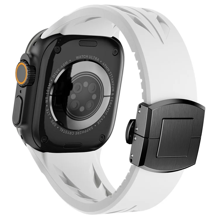 Massenkauf Silikonband für Apple Watch Series 10 Ultra 9 8 7 SE 6 5 4 3 2 1 46 mm 49 mm 45 mm 44 mm 42 mm Schwarzer Schmetterlingsverschluss-Armband - Weiß