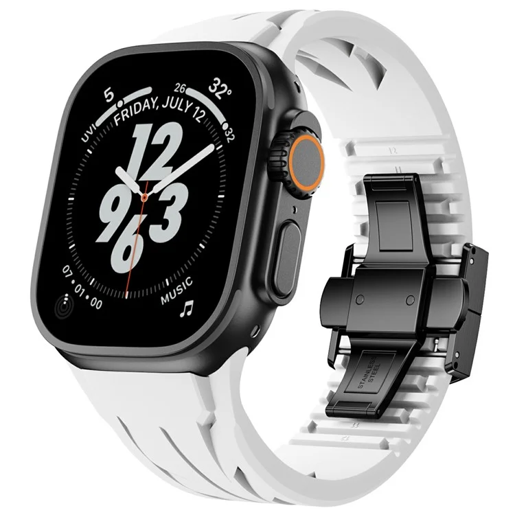 Massenkauf Silikonband für Apple Watch Series 10 Ultra 9 8 7 SE 6 5 4 3 2 1 46 mm 49 mm 45 mm 44 mm 42 mm Schwarzer Schmetterlingsverschluss-Armband - Weiß