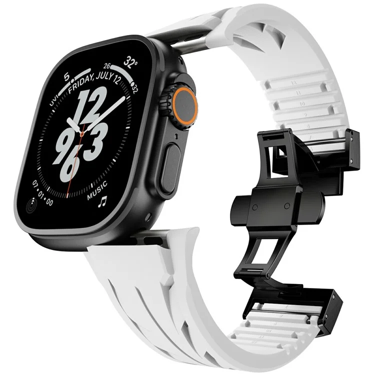 Massenkauf Silikonband für Apple Watch Series 10 Ultra 9 8 7 SE 6 5 4 3 2 1 46 mm 49 mm 45 mm 44 mm 42 mm Schwarzer Schmetterlingsverschluss-Armband - Weiß