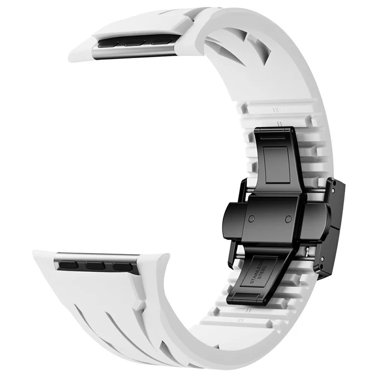 Massenkauf Silikonband für Apple Watch Series 10 Ultra 9 8 7 SE 6 5 4 3 2 1 46 mm 49 mm 45 mm 44 mm 42 mm Schwarzer Schmetterlingsverschluss-Armband - Weiß
