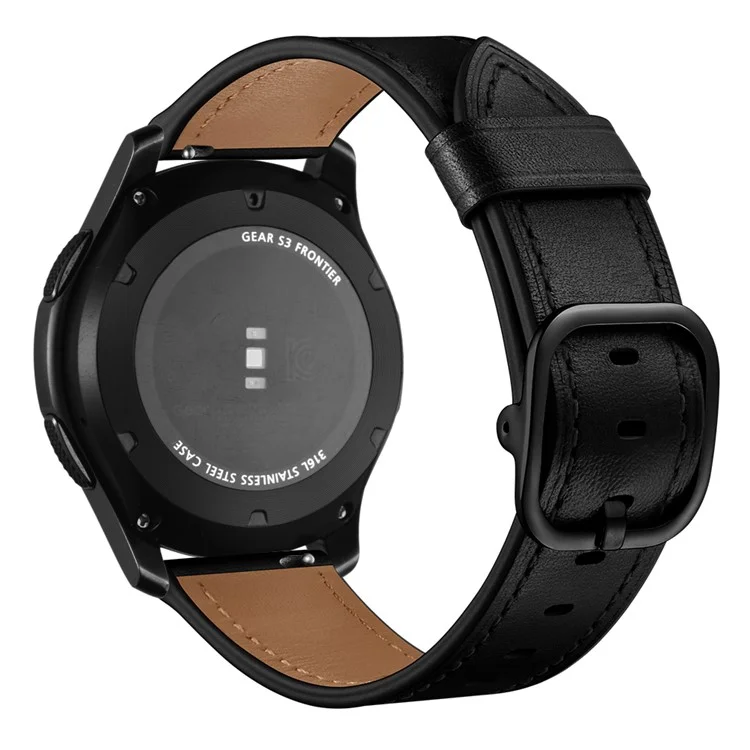 Bulk Purchasing 20mm Cowhide Leather Watch Band For Samsung Galaxy Watch7  /  Watch6  /  Amazfit Bip3 Flat Head DS Style Strap - Black