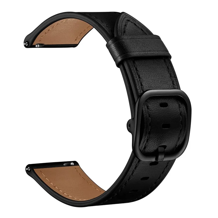 Bulk Purchasing 20mm Cowhide Leather Watch Band For Samsung Galaxy Watch7  /  Watch6  /  Amazfit Bip3 Flat Head DS Style Strap - Black