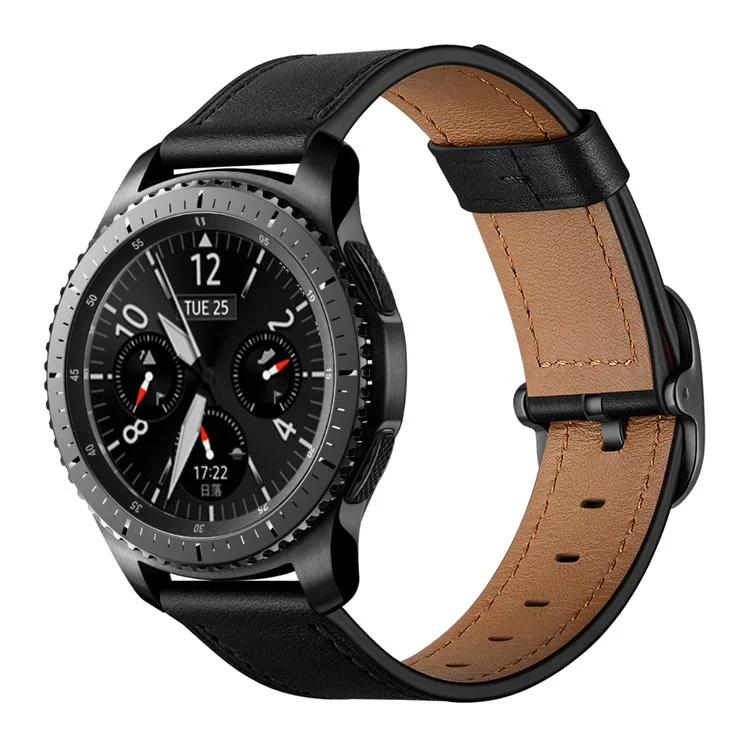 Bulk Purchasing 20mm Cowhide Leather Watch Band For Samsung Galaxy Watch7  /  Watch6  /  Amazfit Bip3 Flat Head DS Style Strap - Black