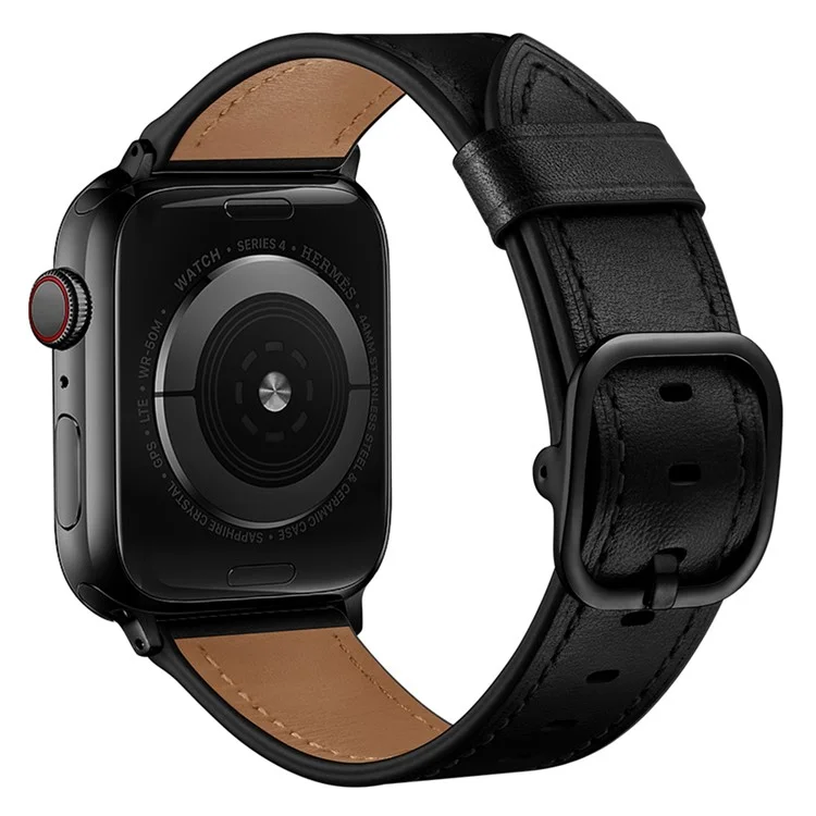 Compra por volumen Correa de reloj de cuero genuino estilo DS para Apple Watch Series 10 9 8 7 SE 6 5 4 3 2 1 42mm 41mm 40mm 38mm - Negro