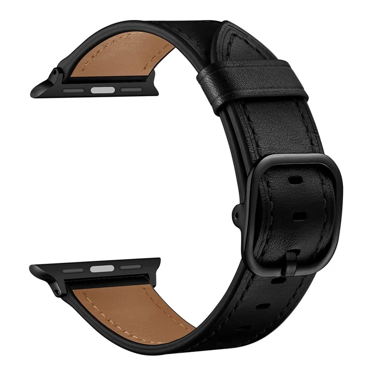 Compra por volumen Correa de reloj de cuero genuino estilo DS para Apple Watch Series 10 9 8 7 SE 6 5 4 3 2 1 42mm 41mm 40mm 38mm - Negro