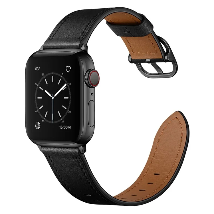 Compra por volumen Correa de reloj de cuero genuino estilo DS para Apple Watch Series 10 9 8 7 SE 6 5 4 3 2 1 42mm 41mm 40mm 38mm - Negro