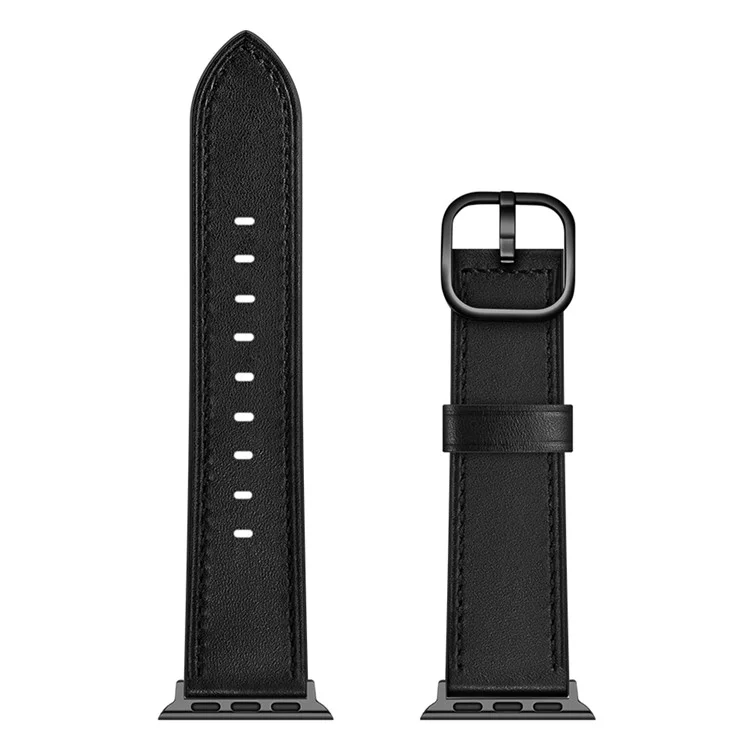 Compra por volumen Correa de reloj de cuero genuino estilo DS para Apple Watch Series 10 9 8 7 SE 6 5 4 3 2 1 42mm 41mm 40mm 38mm - Negro