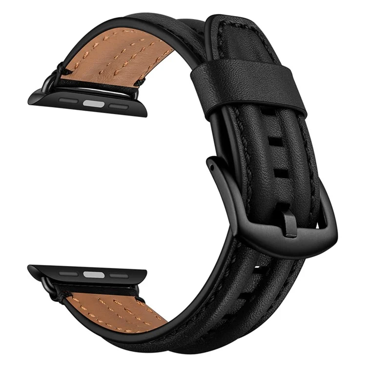 Achat groupé de montre en cuir véritable robuste pour Apple Watch Series 10 9 8 7 SE 6 5 4 3 2 1 42mm 41mm 40mm 38mm - Noir