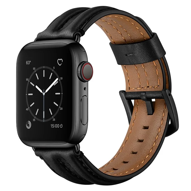 Achat groupé de montre en cuir véritable robuste pour Apple Watch Series 10 9 8 7 SE 6 5 4 3 2 1 42mm 41mm 40mm 38mm - Noir