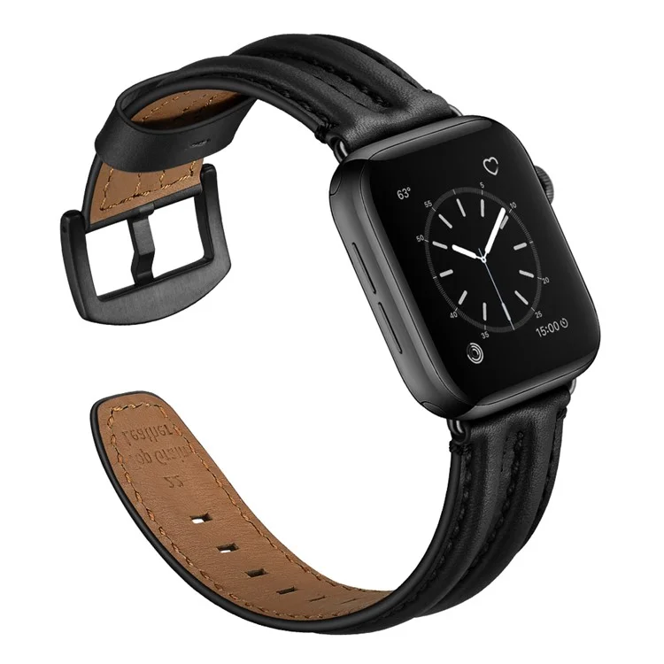Achat groupé de montre en cuir véritable robuste pour Apple Watch Series 10 9 8 7 SE 6 5 4 3 2 1 42mm 41mm 40mm 38mm - Noir