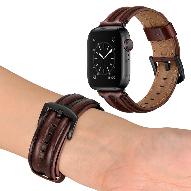 Bulk Purchasing Rugged Genuine Leather Watch Band For Apple Watch Series 10 Ultra 9 8 7 SE 6 5 4 3 2 1 46mm 49mm 45mm 44mm 42mm - Dark Brown