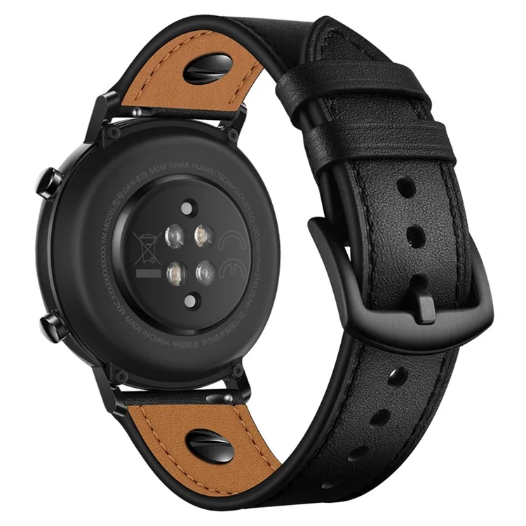 Bulk Purchasing 20mm Leather Watch Band For Samsung Galaxy Watch7  /  6  /  5  /  Amazfit Bip3 Strap Rivet Decor - Black