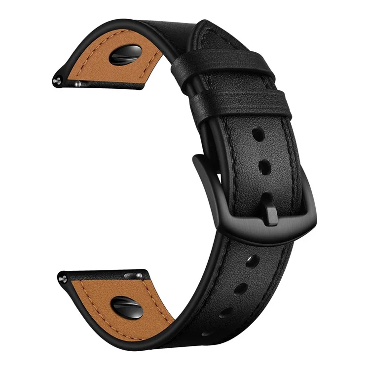 Bulk Purchasing 20mm Leather Watch Band For Samsung Galaxy Watch7  /  6  /  5  /  Amazfit Bip3 Strap Rivet Decor - Black