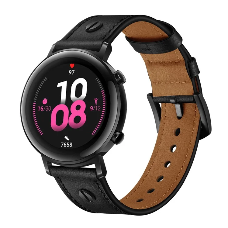 Bulk Purchasing 20mm Leather Watch Band For Samsung Galaxy Watch7  /  6  /  5  /  Amazfit Bip3 Strap Rivet Decor - Black