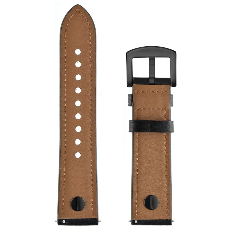Bulk Purchasing 20mm Leather Watch Band For Samsung Galaxy Watch7  /  6  /  5  /  Amazfit Bip3 Strap Rivet Decor - Black