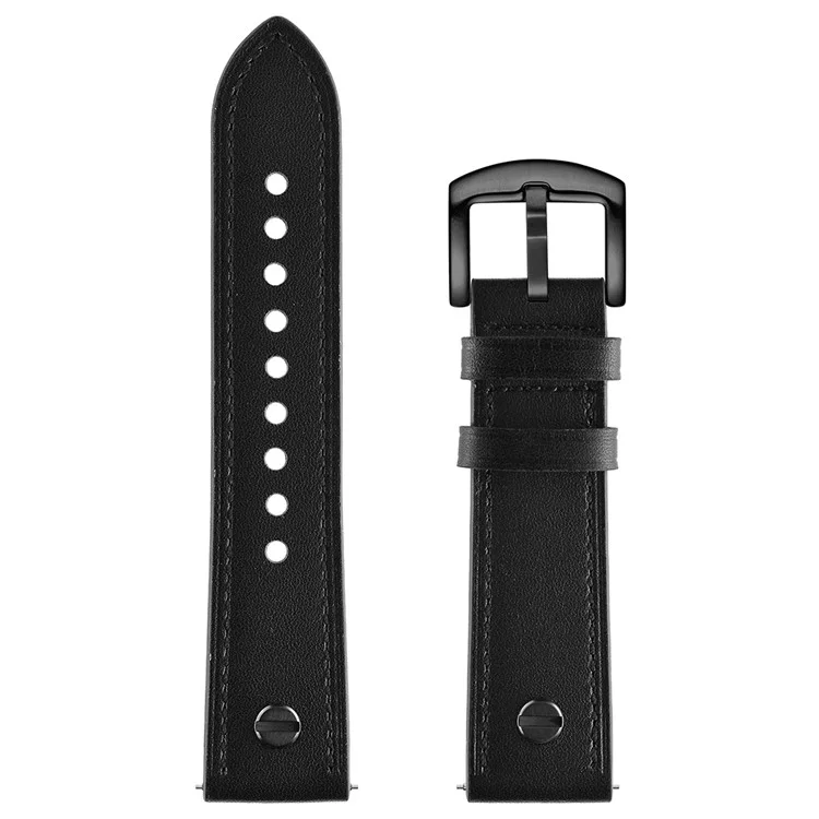 Bulk Purchasing 20mm Leather Watch Band For Samsung Galaxy Watch7  /  6  /  5  /  Amazfit Bip3 Strap Rivet Decor - Black