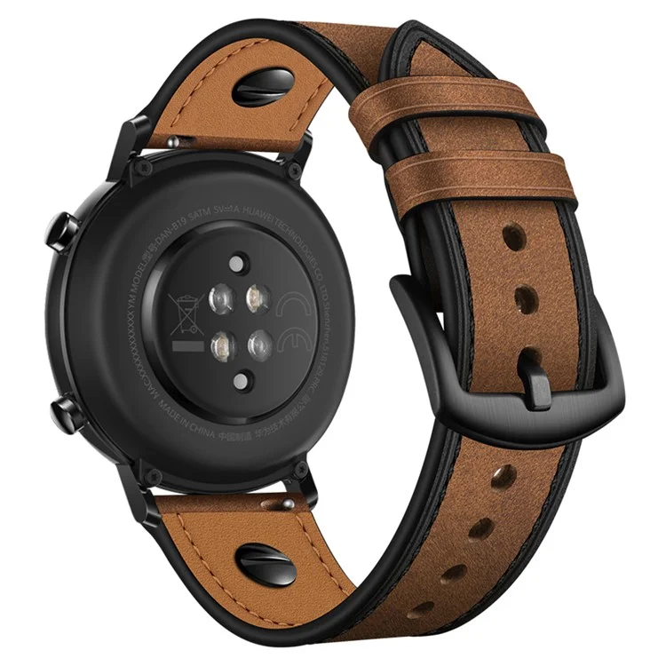 Bulk Purchasing 22mm Leather Watch Band For Huawei Watch GT 5 Pro  /  Samsung Galaxy Watch3  /  Amazfit GTR 4 Strap Rivet Decor - Coffee