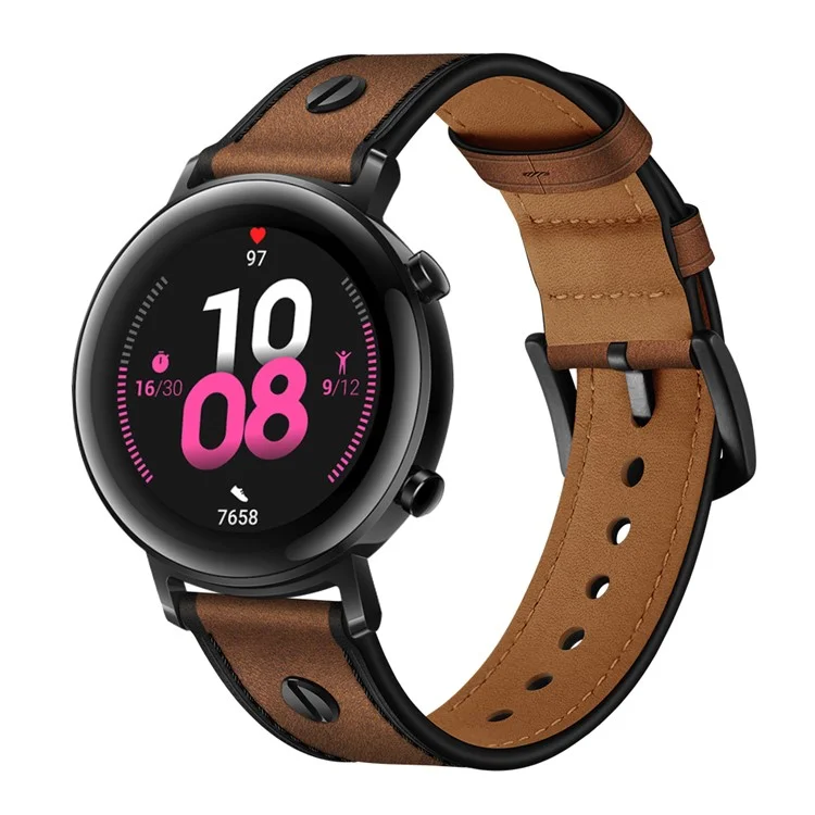 Bulk Purchasing 22mm Leather Watch Band For Huawei Watch GT 5 Pro  /  Samsung Galaxy Watch3  /  Amazfit GTR 4 Strap Rivet Decor - Coffee