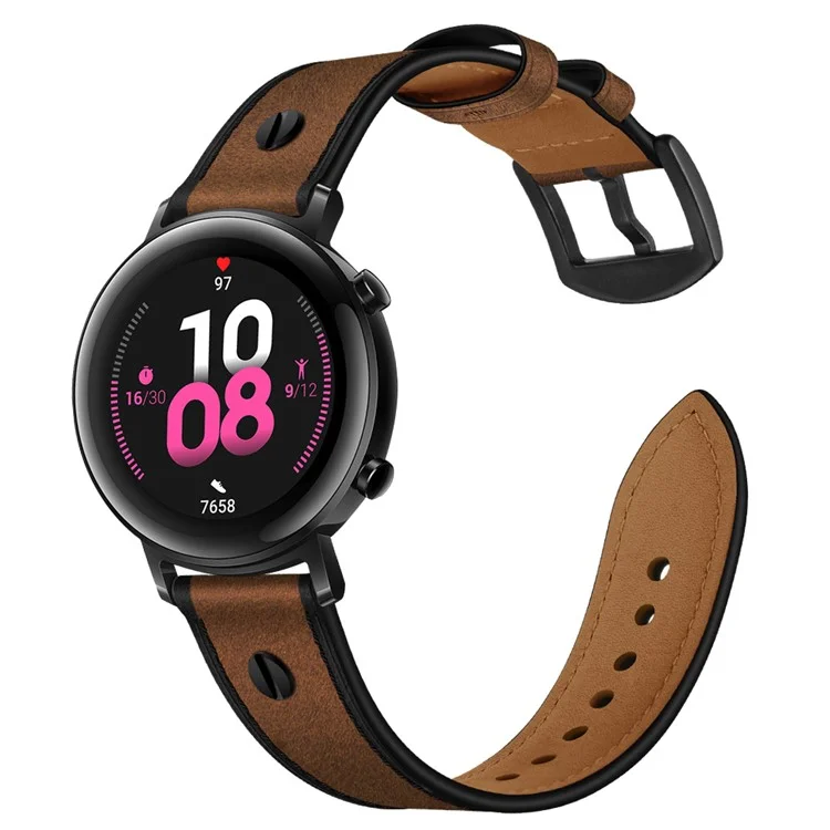 Bulk Purchasing 22mm Leather Watch Band For Huawei Watch GT 5 Pro  /  Samsung Galaxy Watch3  /  Amazfit GTR 4 Strap Rivet Decor - Coffee