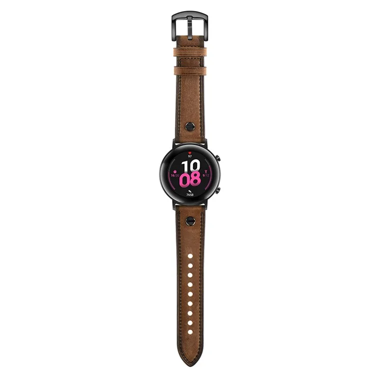 Bulk Purchasing 22mm Leather Watch Band For Huawei Watch GT 5 Pro  /  Samsung Galaxy Watch3  /  Amazfit GTR 4 Strap Rivet Decor - Coffee