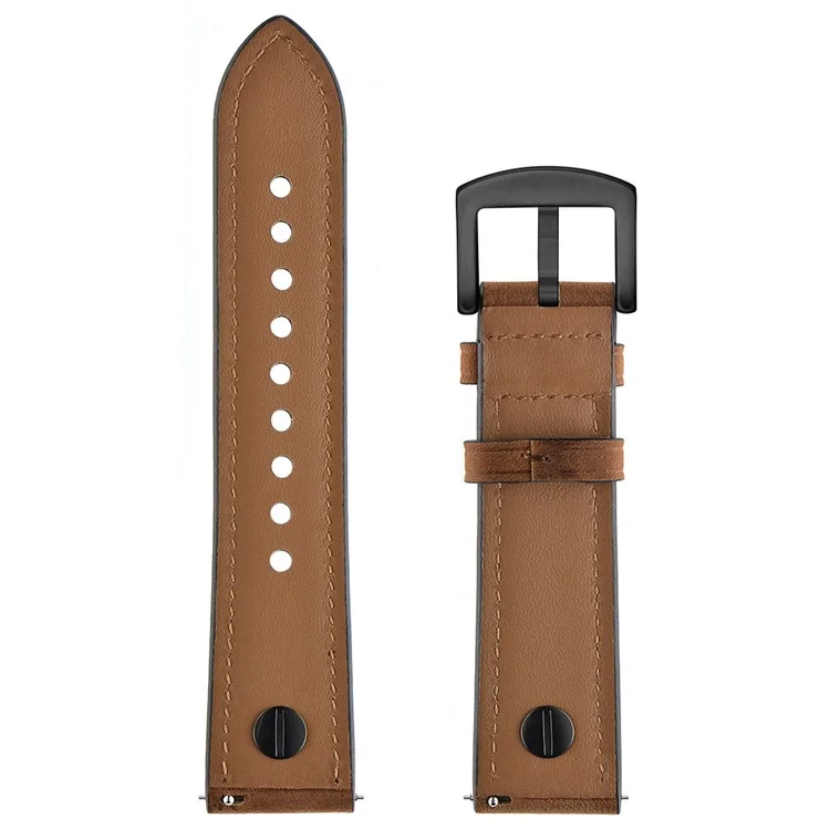 Bulk Purchasing 22mm Leather Watch Band For Huawei Watch GT 5 Pro  /  Samsung Galaxy Watch3  /  Amazfit GTR 4 Strap Rivet Decor - Coffee