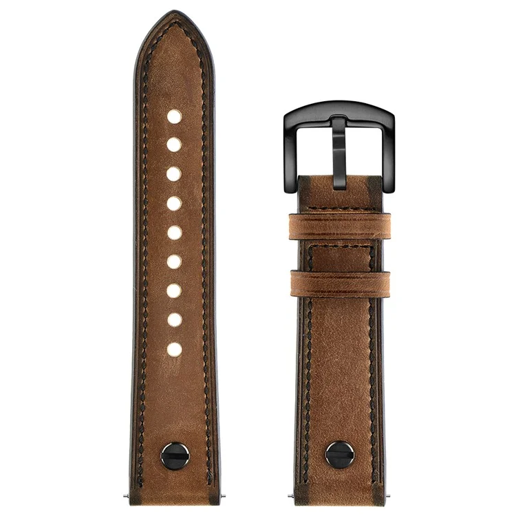 Bulk Purchasing 22mm Leather Watch Band For Huawei Watch GT 5 Pro  /  Samsung Galaxy Watch3  /  Amazfit GTR 4 Strap Rivet Decor - Coffee