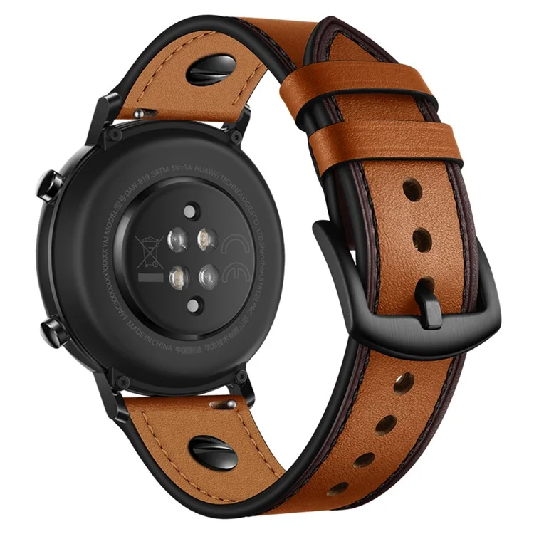 Bulk Purchasing 22mm Leather Watch Band For Huawei Watch GT 5 Pro  /  Samsung Galaxy Watch3  /  Amazfit GTR 4 Strap Rivet Decor - Brown