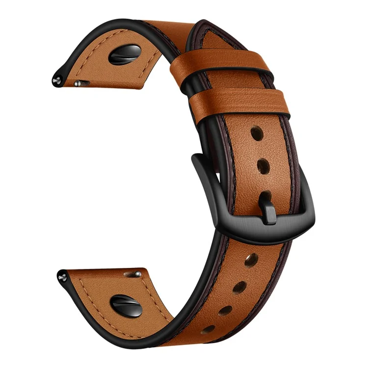 Bulk Purchasing 22mm Leather Watch Band For Huawei Watch GT 5 Pro  /  Samsung Galaxy Watch3  /  Amazfit GTR 4 Strap Rivet Decor - Brown