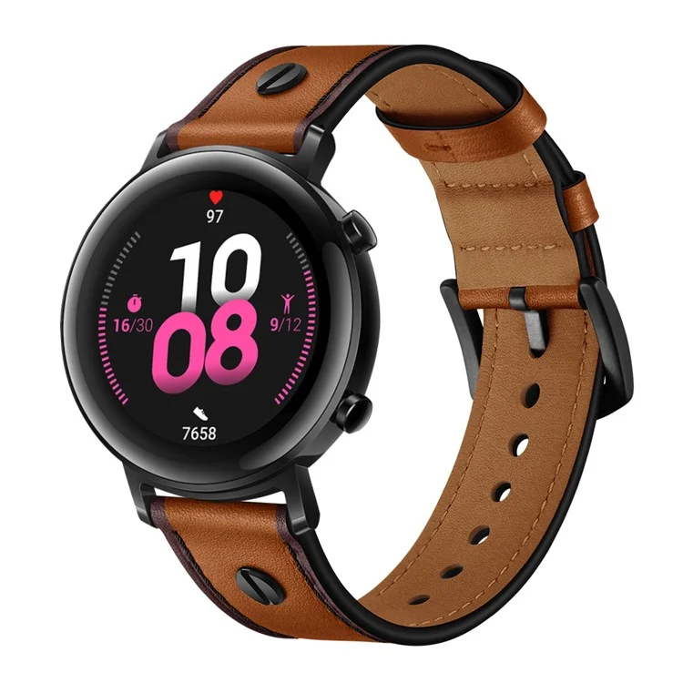 Bulk Purchasing 22mm Leather Watch Band For Huawei Watch GT 5 Pro  /  Samsung Galaxy Watch3  /  Amazfit GTR 4 Strap Rivet Decor - Brown