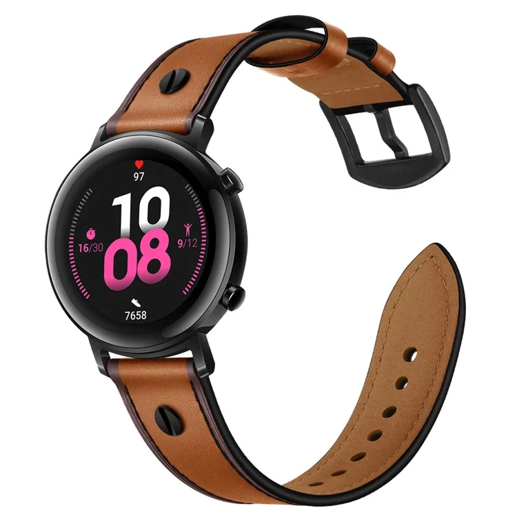 Bulk Purchasing 22mm Leather Watch Band For Huawei Watch GT 5 Pro  /  Samsung Galaxy Watch3  /  Amazfit GTR 4 Strap Rivet Decor - Brown