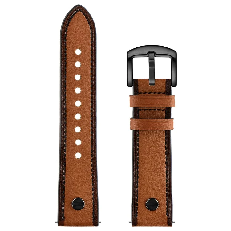 Bulk Purchasing 22mm Leather Watch Band For Huawei Watch GT 5 Pro  /  Samsung Galaxy Watch3  /  Amazfit GTR 4 Strap Rivet Decor - Brown