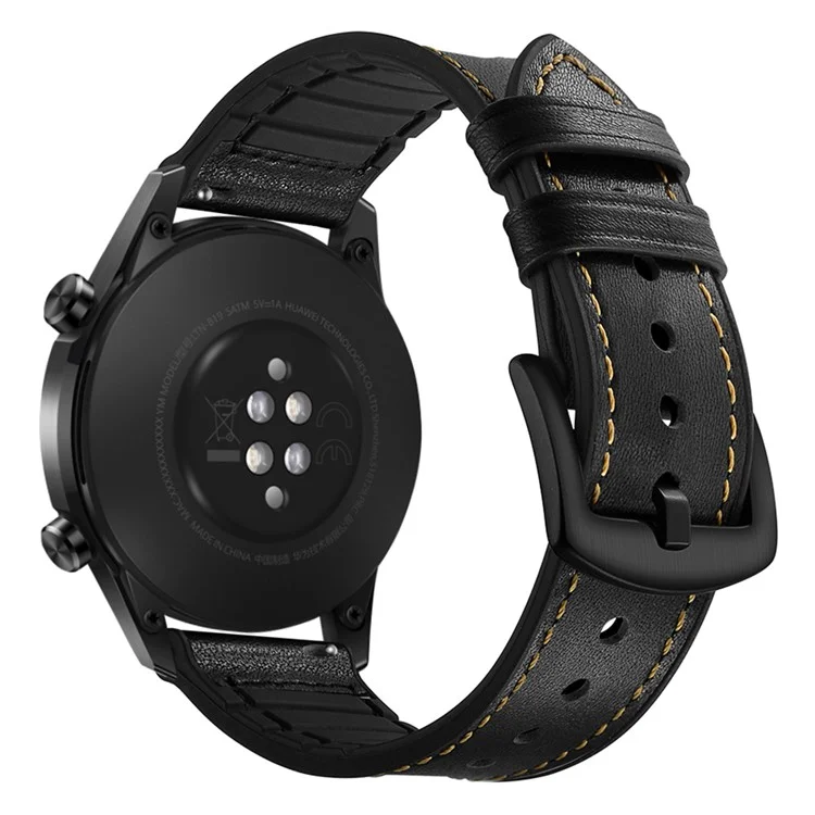 Bulk Purchasing 20mm Flat Connector Silicone Leather Watch Band For Samsung Galaxy Watch7 / Watch6 / Garmin Forerunner 165 - Black