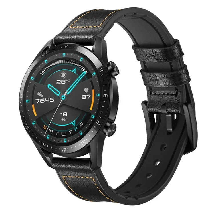 Bulk Purchasing 20mm Flat Connector Silicone Leather Watch Band For Samsung Galaxy Watch7 / Watch6 / Garmin Forerunner 165 - Black