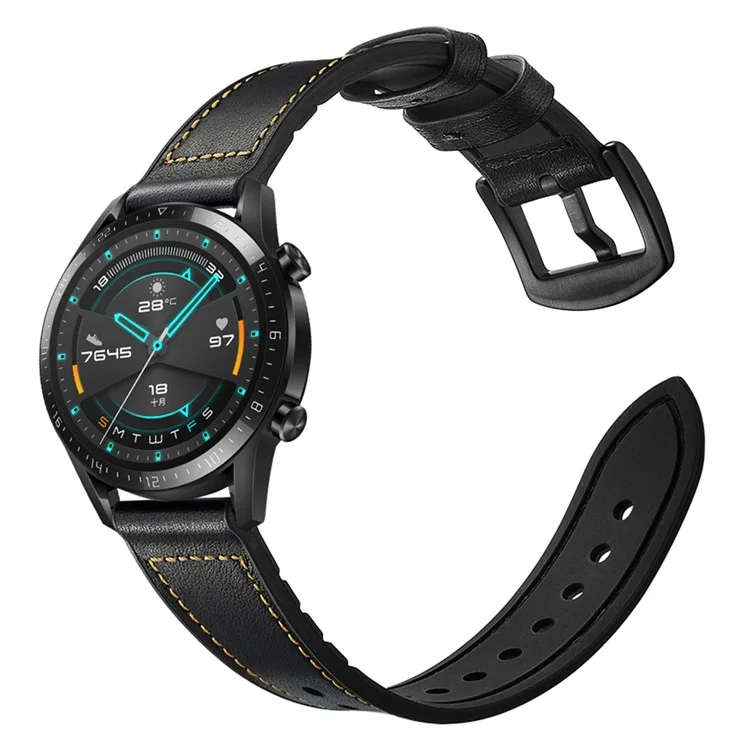 Bulk Purchasing 20mm Flat Connector Silicone Leather Watch Band For Samsung Galaxy Watch7 / Watch6 / Garmin Forerunner 165 - Black